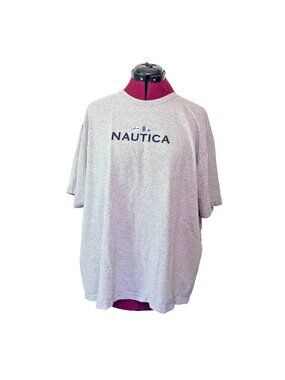 Vintage Nautica T Shirt XL Gray Flag Logo Spell Out 90s Y2K Cotton
